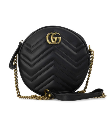 Gucci Mini Bolso De Hombro Redondo Negro Matelasse GG Marmont 186070 MBDHR 8690