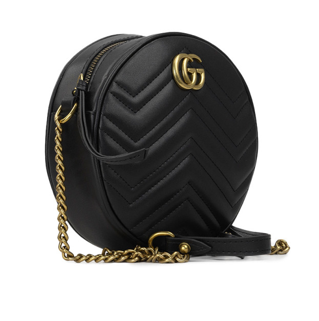 Сумка Gucci Mini Bolso De Hombro Redondo Negro Matelasse GG Marmont 186070 MBDHR 8690
