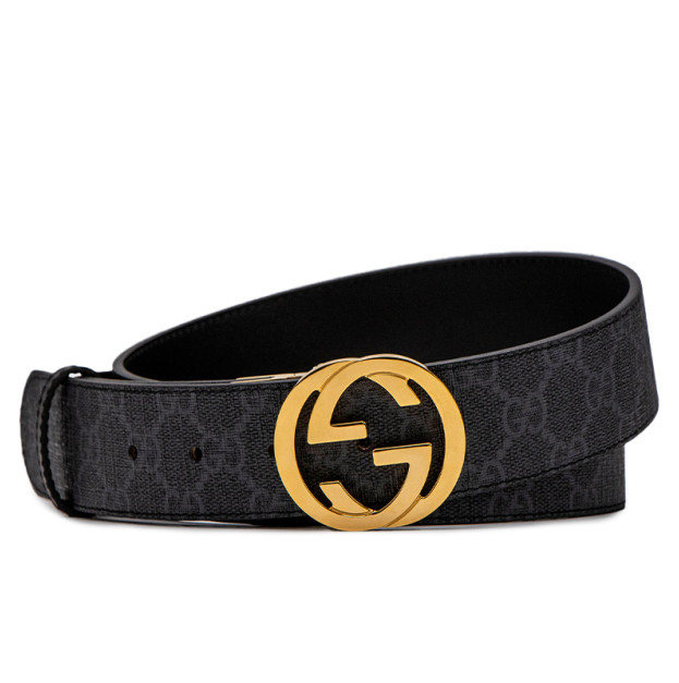 Ремінь Gucci Belt with Interlocking G Buckle Grey Canvas Gold