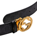 Ремінь Gucci Belt with Interlocking G Buckle Grey Canvas Gold