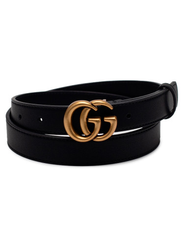 Gucci Leather Belt With Double G Gold Buckle
