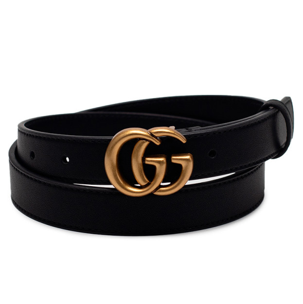 Ремінь Gucci Leather Belt With Double G Gold Buckle